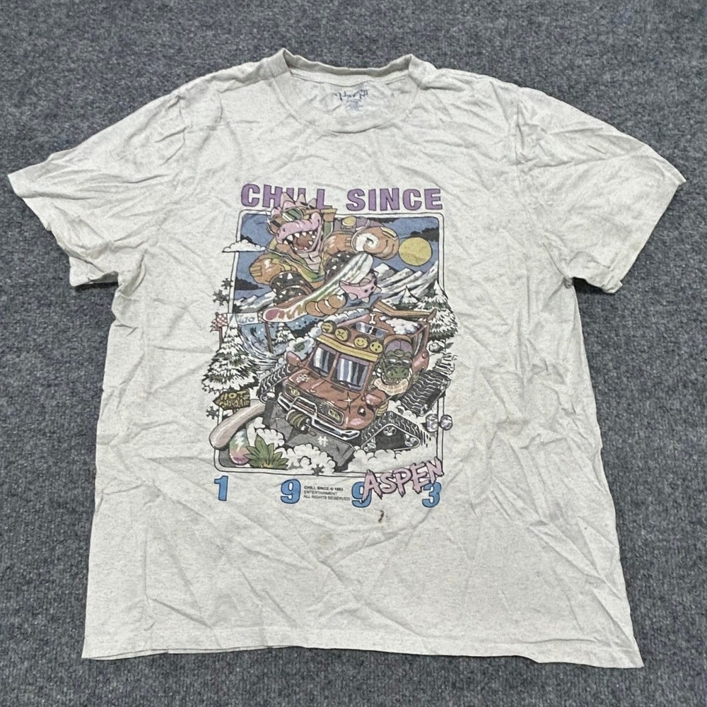 John Galt T-Shirt Womens Size M Grey Aspen Graphic Cotton Short Sleeve Tee